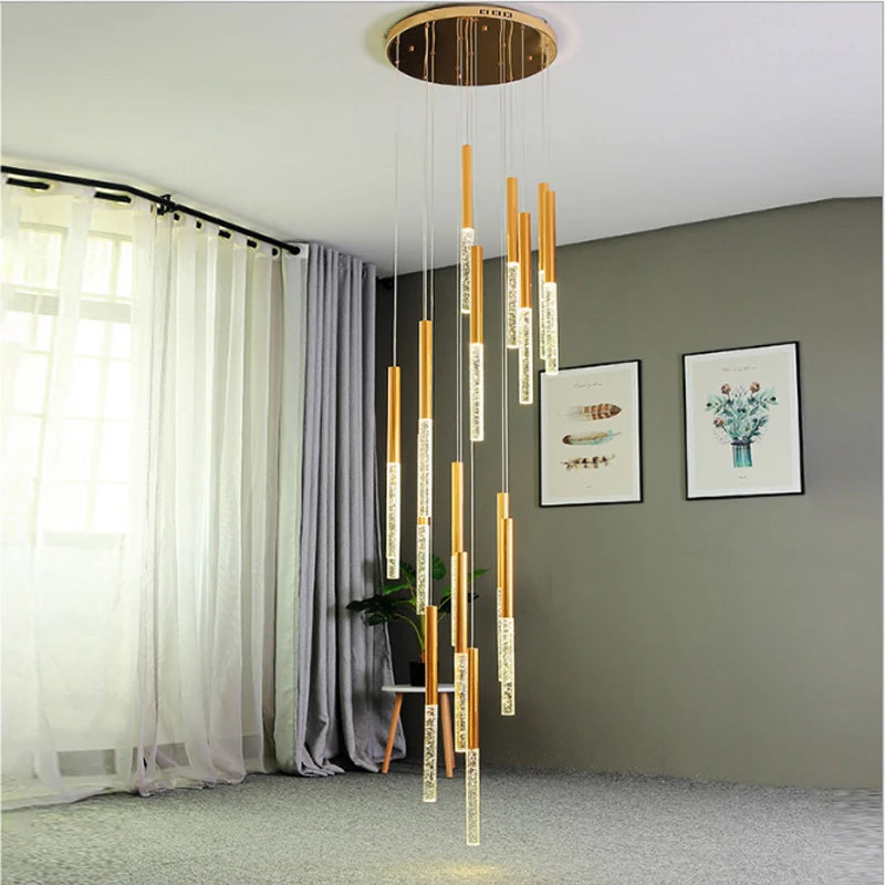 lustre en cristal led pour escalier moderne éclairage décoratif élégant - vue 4 sur 12