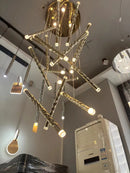 lustre double escalier spirale led moderne grand cylindre