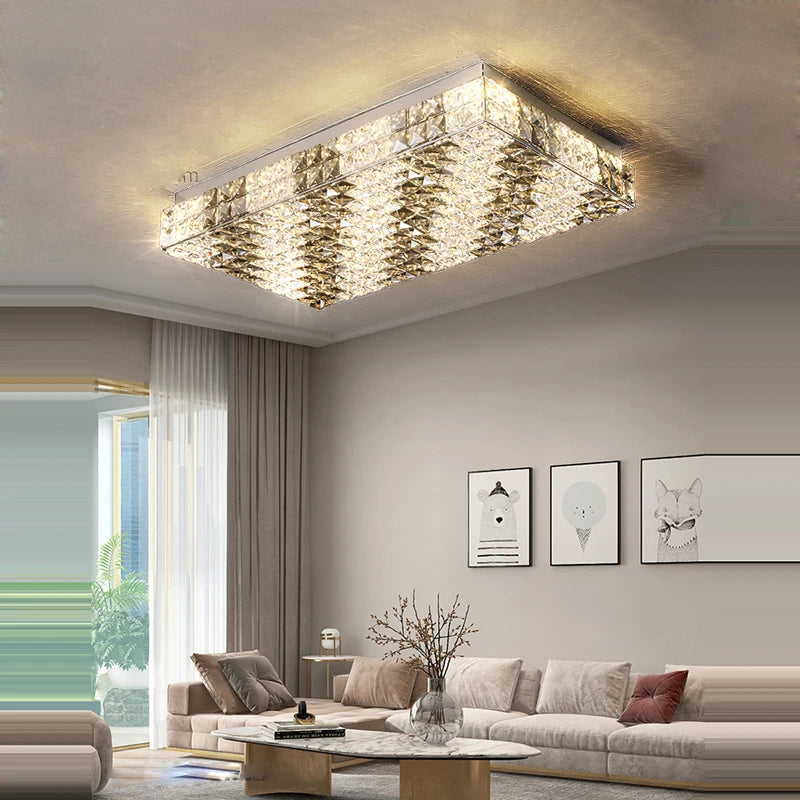 plafonnier led art déco carré cristal design moderne élégant - vue 4 sur 22