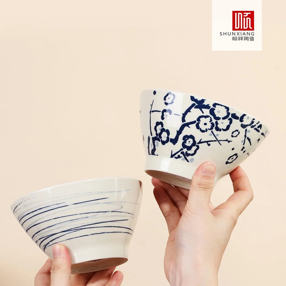 Ensemble 4 bols ceramique motif floral style japonais - vue 5 sur 6