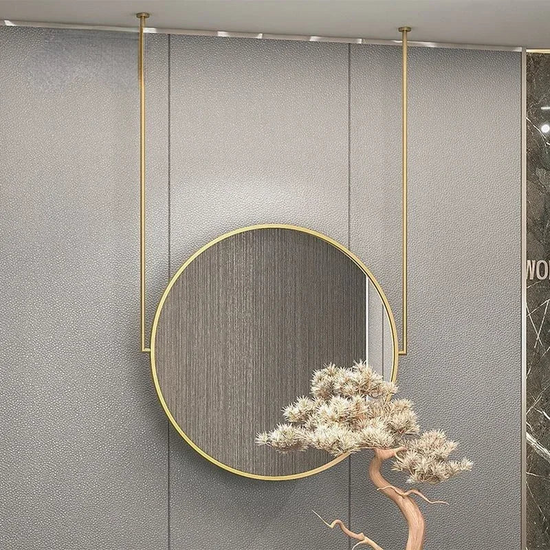 miroir mural rond en métal doré accessoire décoratif élégant - vue 4 sur 6