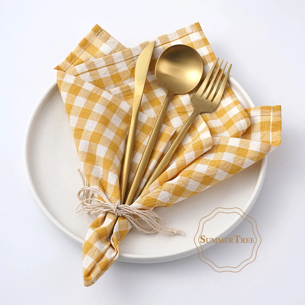 Serviette de table coton motif vichy style classique - vue 5 sur 7