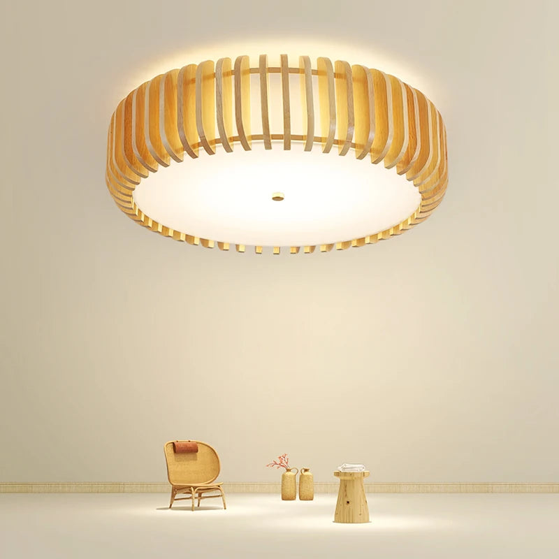plafonnier japonais en bois pour un éclairage chaleureux