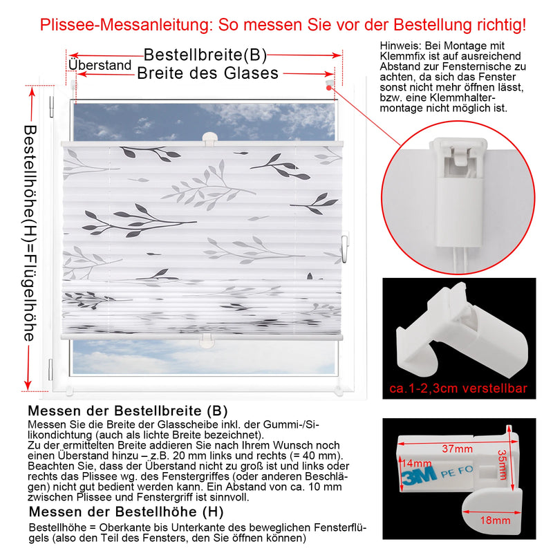 Store plissé motif branches sans perçage fenêtre intérieur