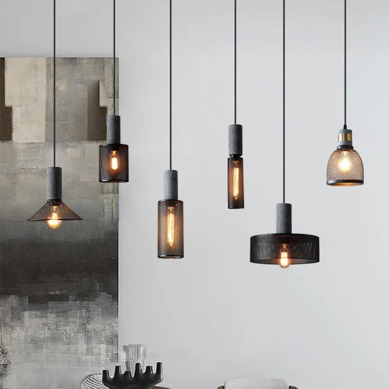 lampe suspendue en béton industriel avec abat-jour en fer - vue 5 sur 29