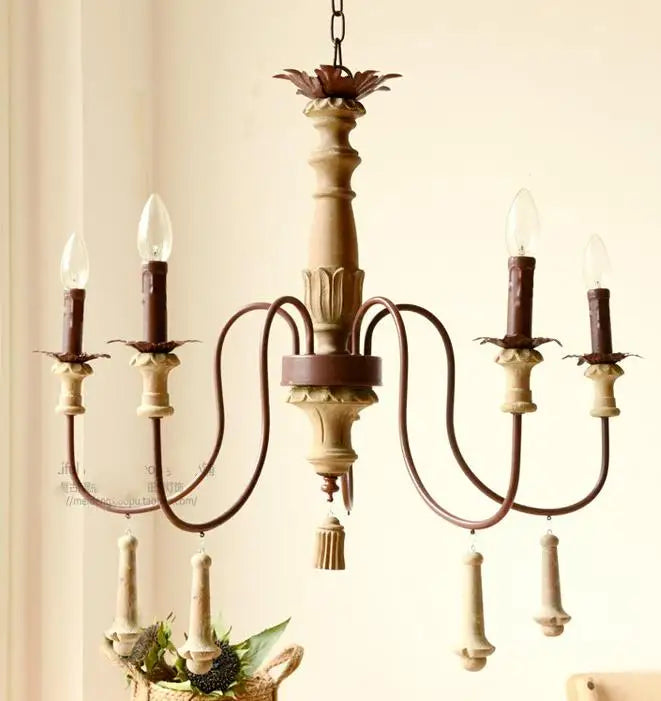 lustre industriel en résine antique avec bougeoirs à led - vue 9 sur 10
