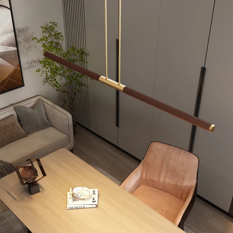 Éclairage de salon nordique créatif tout en cuivre lumière LED moderne de luxe Simple noyer noir en bois massif lustre de salle à manger - vue 5 sur 13