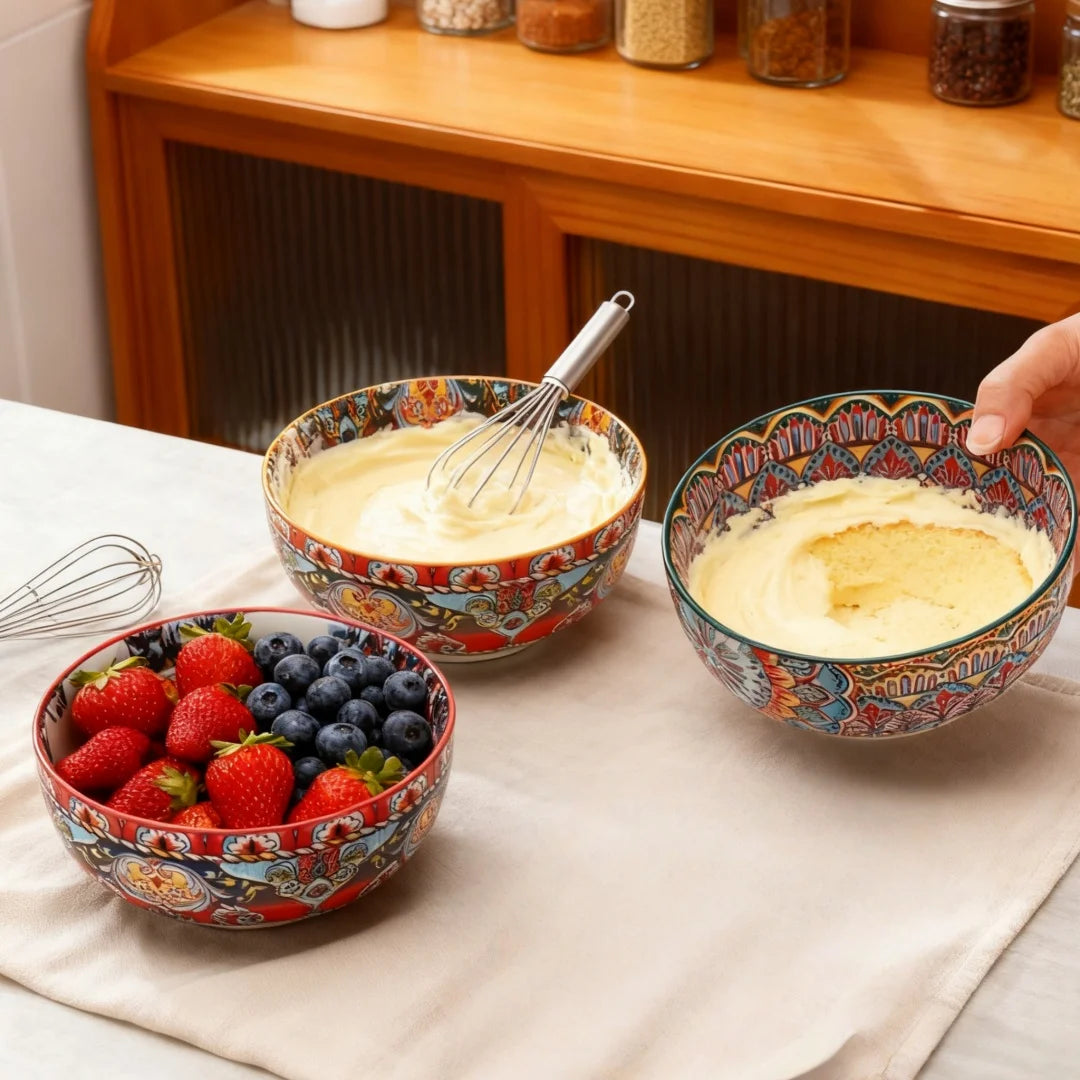 Bol céramique peint main motif ethnique sous glaçure - vue 7 sur 7