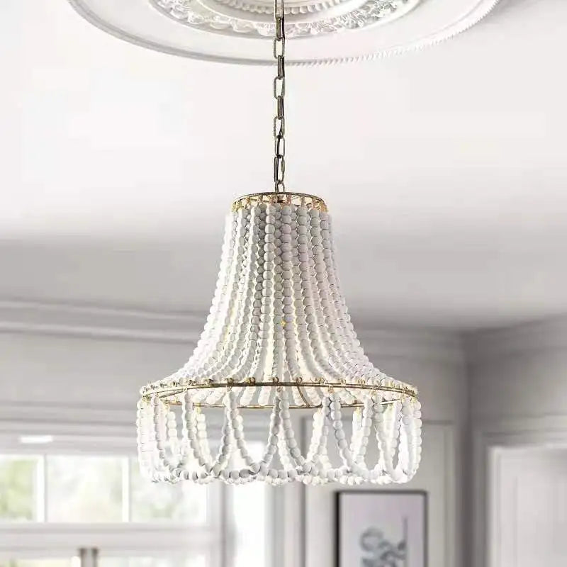 lustre en perles de bois style bohème nordique et rural américain
