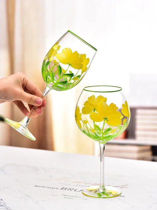 verre à vin haut motifs floraux lot trois