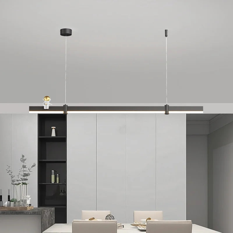 suspension led minimaliste moderne en acier brossé noir - vue 3 sur 12