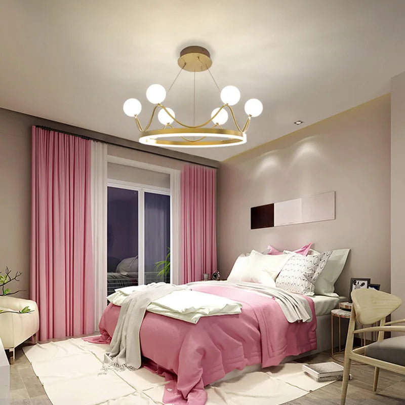 Luxe Couronne LED Lustre Lustre Éclairage Belle Anneau Enfants Chambre D'enfants Plafond Suspension Luminaires Suspendus - vue 4 sur 8