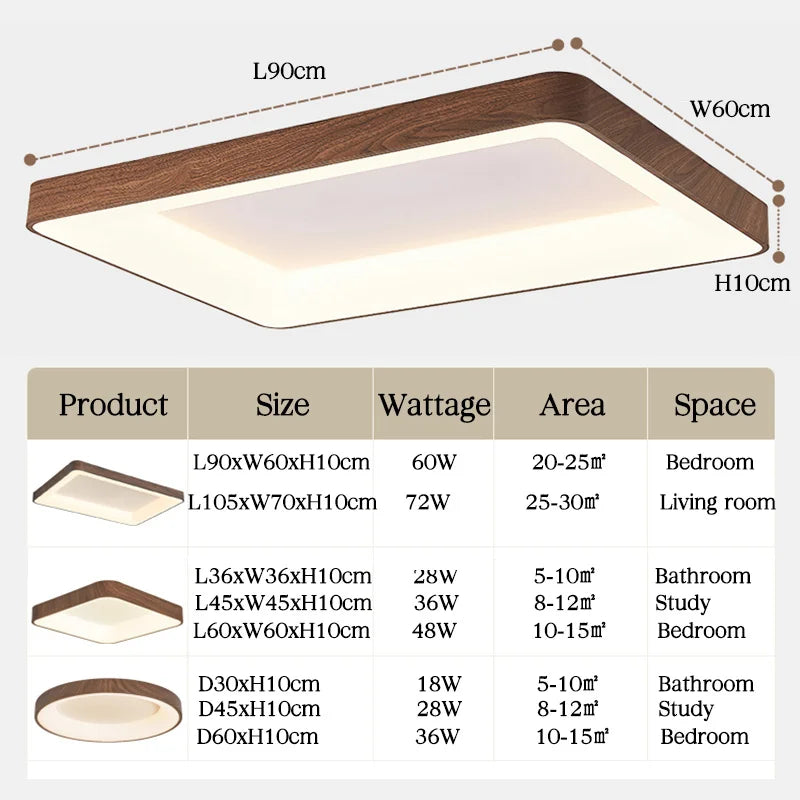 plafonniers led imitation bois éclairage rond rectangle carré - vue 5 sur 13