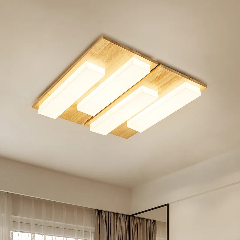 plafonnier led moderne en bois véritable 4/6/9 têtes luminaire intérieur
