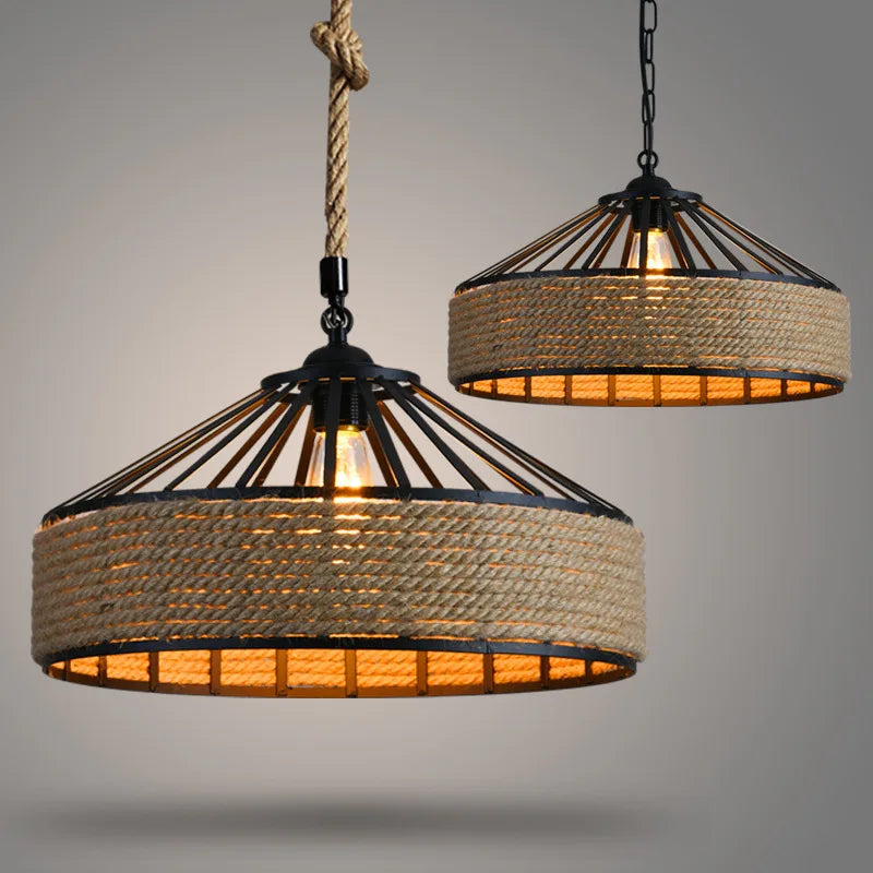 Suspension en corde de sisal antique classique LED E27 tissage de vigne lampes de plafond suspendues lustres rétro bougie éclairage créatif