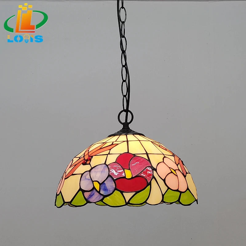 lustre libellule fleur style pastoral tiffany pour restaurant et cuisine