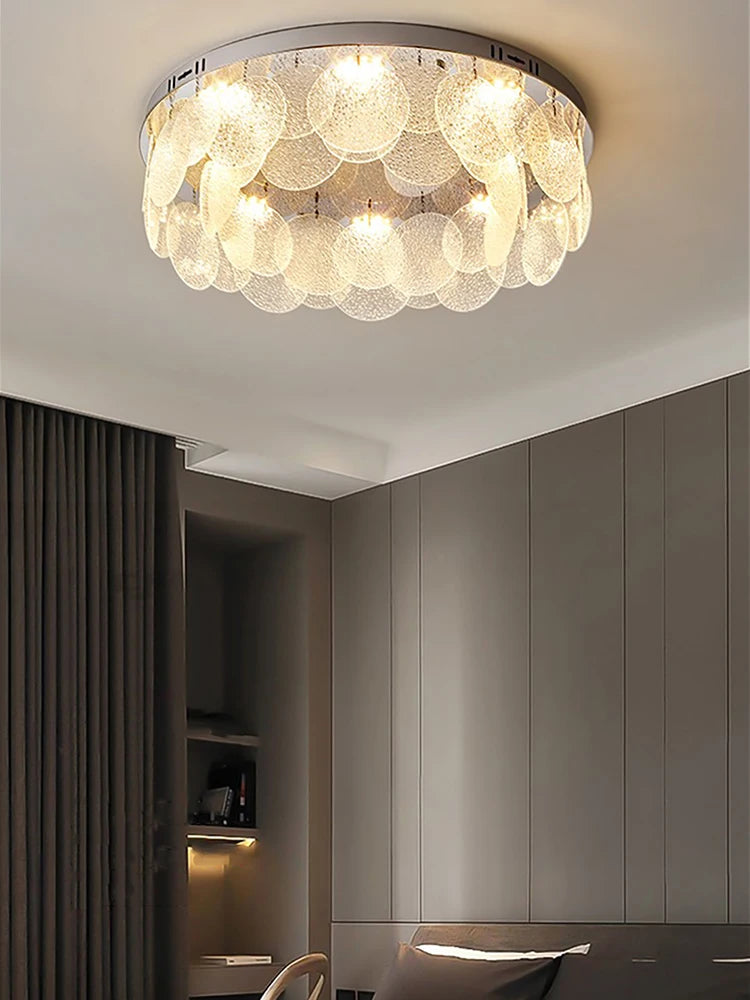plafonnier led luxe rond en verre argent moderne - vue 6 sur 10