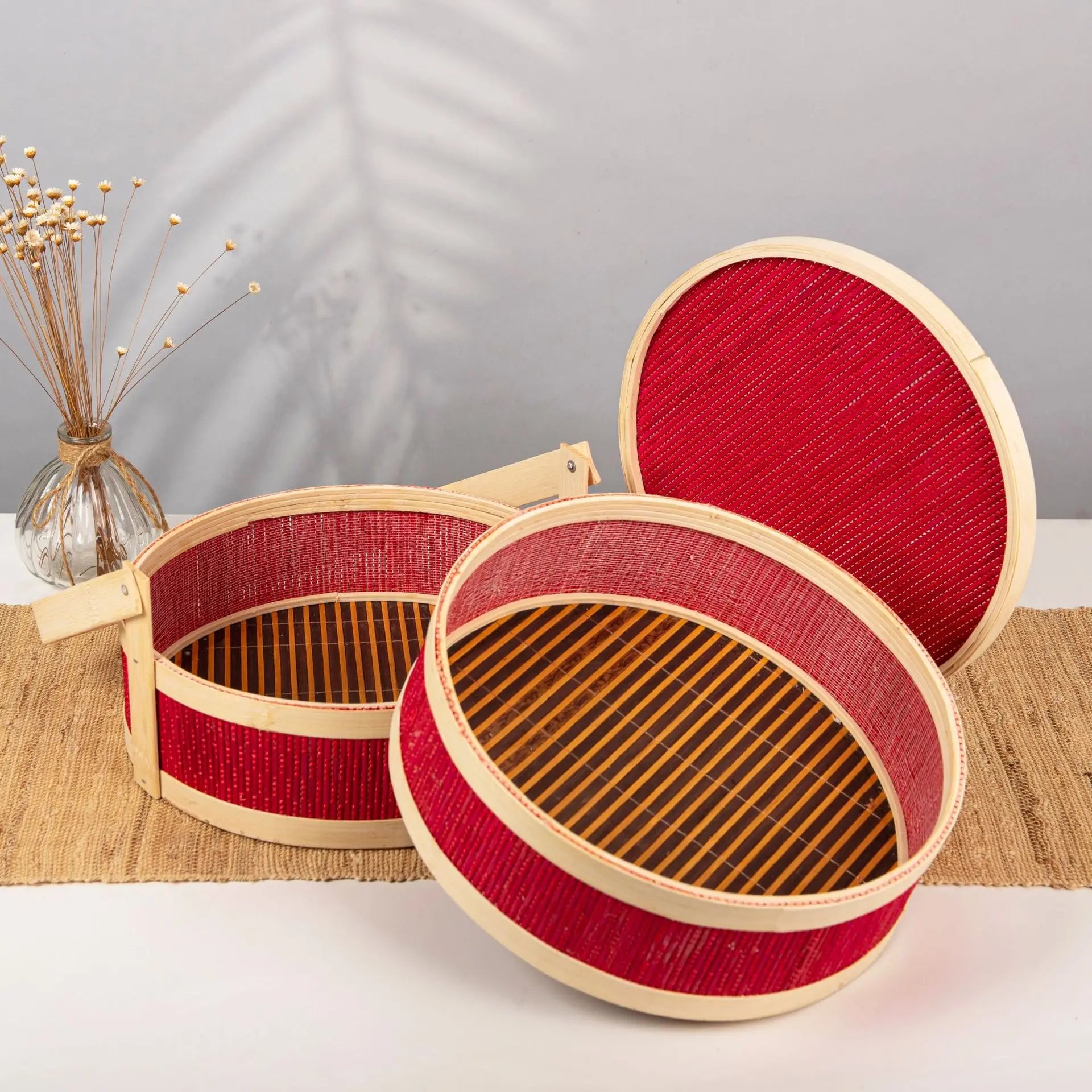 panier en bambou tressé portable pour pique-nique et repas - vue 5 sur 7