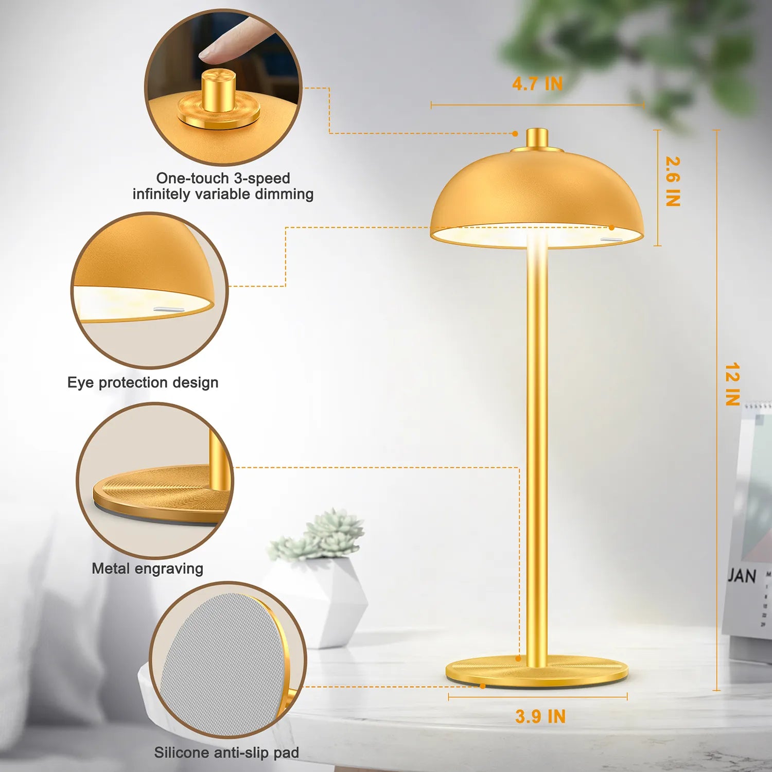 SUBORT Lampe de Table pour Chambre à Coucher Lampe Tactile sans Fil Rechargeable Camping Champignon Lampe créative Lumière d'ambiance USB-C Lampe de Bureau - vue 11 sur 11