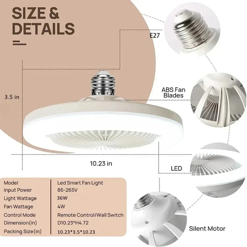 plafonnier led intelligent avec ventilateur et télécommande - vue 3 sur 6