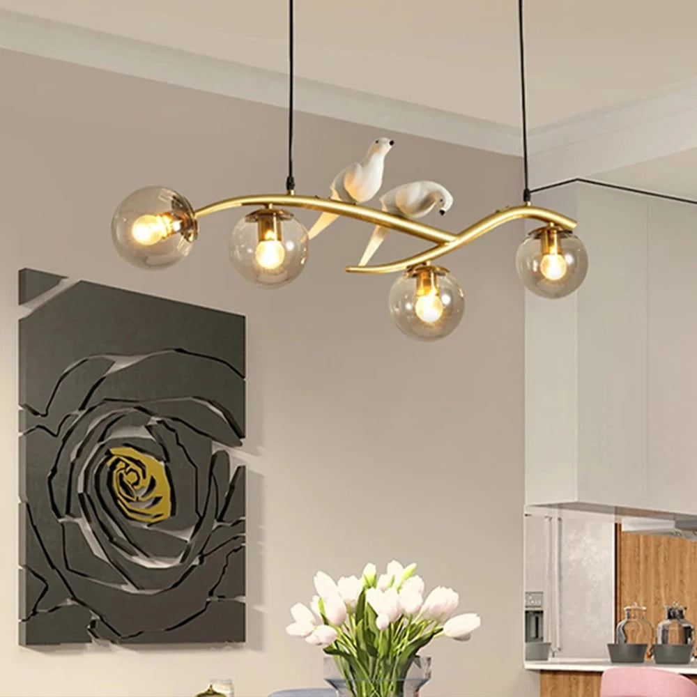 lustre nordique led oiseau suspension éclairage décoratif - vue 2 sur 10