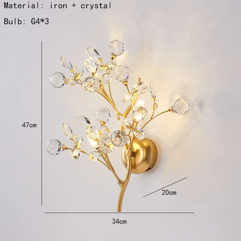 Applique murale en cristal transparent avec Branches de fleurs romantiques
