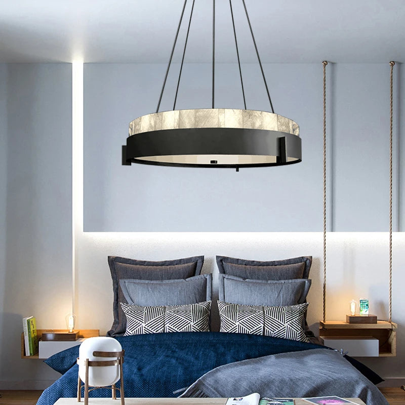 lustre moderne led en anneau de marbre créatif - vue 6 sur 7