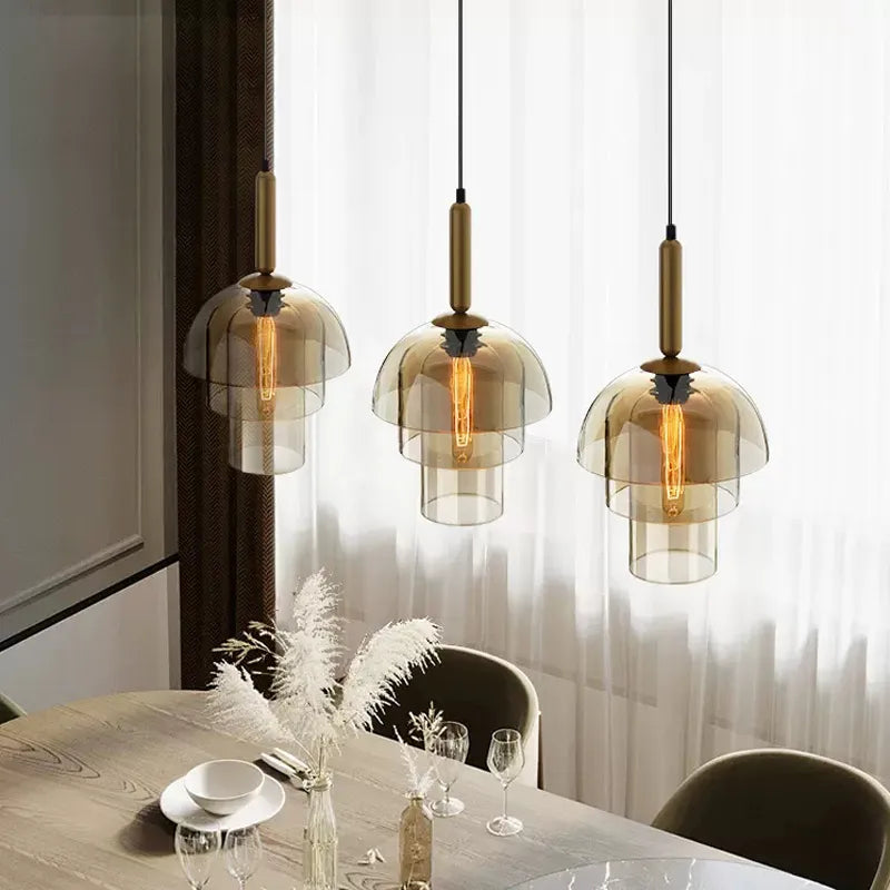 Suspension design en verre et base dorée vintage art - vue 3 sur 8