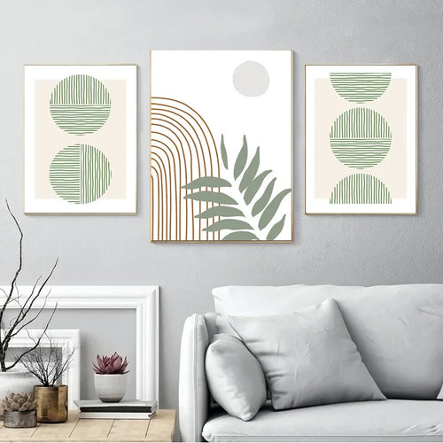 décoration murale abstraite avec feuilles géométriques boho moderne