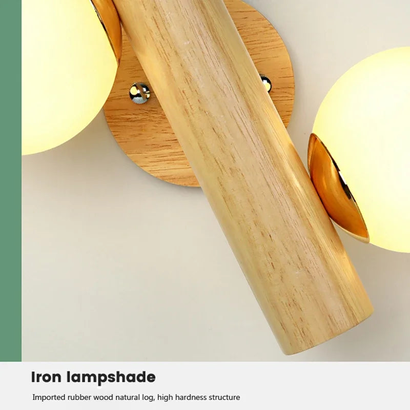 applique murale led nordique en verre et bois réglable moderne
