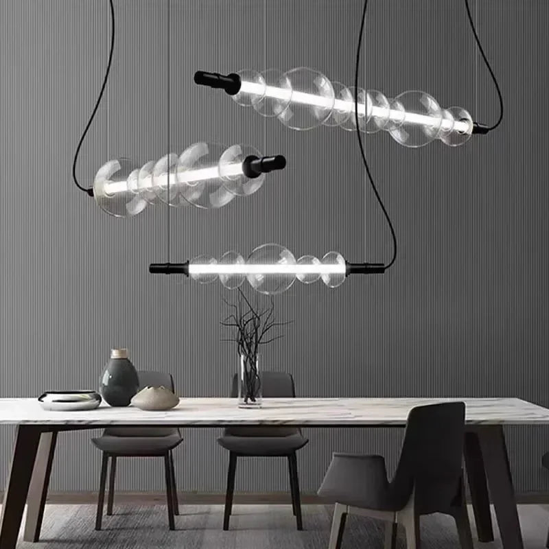 lustre suspendu en verre avec lumières led pour décoration moderne - vue 5 sur 9