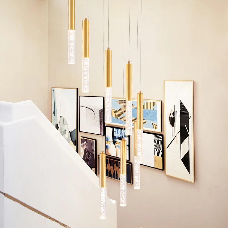 lustre en cristal led pour escalier moderne éclairage décoratif élégant - vue 7 sur 12