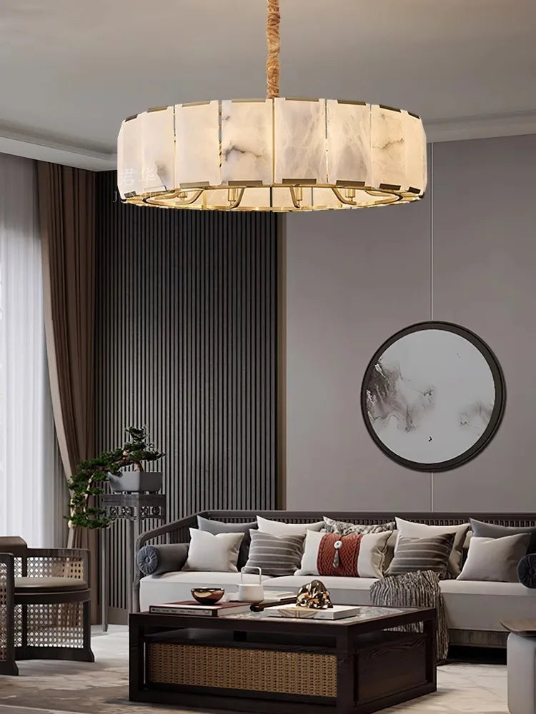 lustre rond rectangulaire en marbre naturel design élégant - vue 3 sur 12