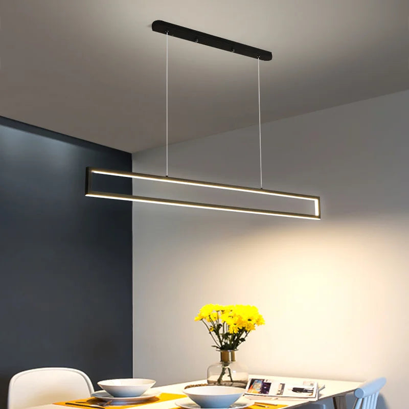suspension led moderne éclairage intérieur design rectangulaire - vue 4 sur 14