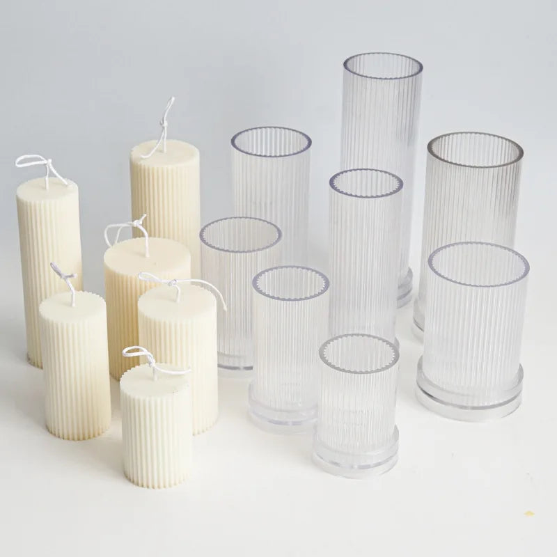 moule cylindrique à rayures pour fabrication de bougies en acrylique