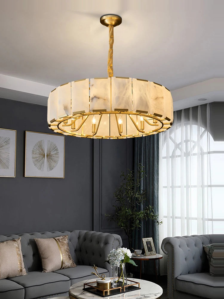 lustre rond rectangulaire en marbre naturel design élégant - vue 6 sur 12