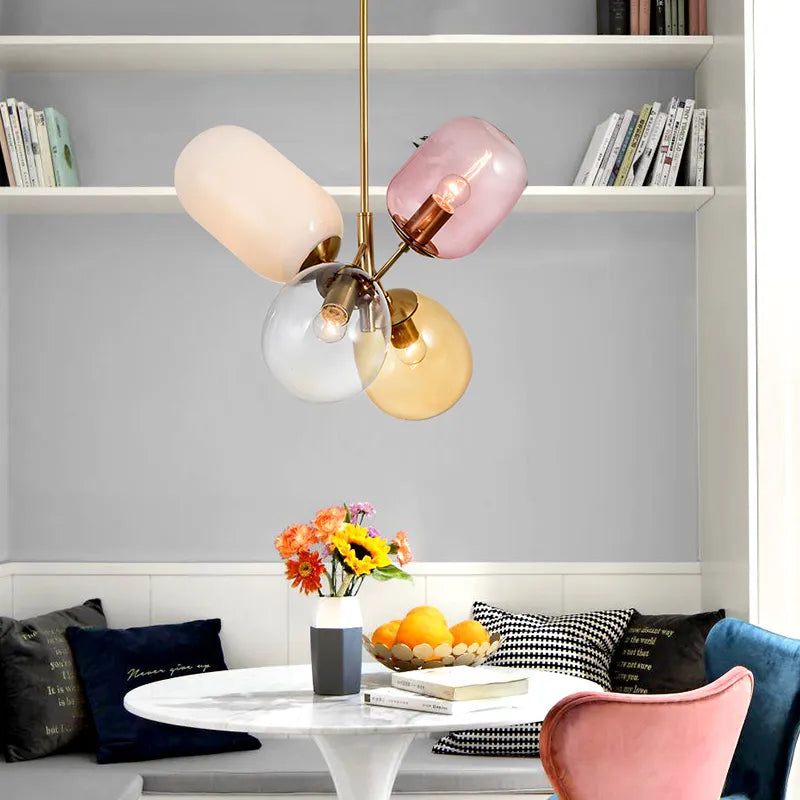 Suspension nordiques lampes suspendues en verre coloré postmoderne pour salon chambre salle à manger décor à la maison E27 Led lampe à main