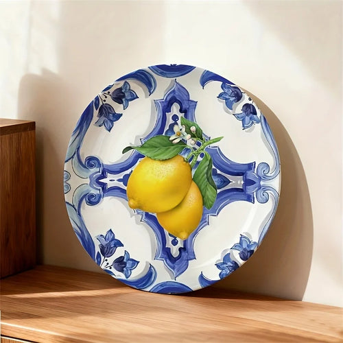 assiette decorative citron motif tranches style grec ceramique