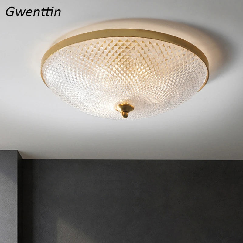 plafonnier en cuivre et verre pour décoration loft moderne - vue 4 sur 7