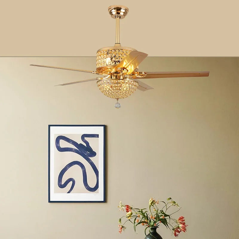 ventilateur de plafond en cristal avec télécommande et lumières - vue 5 sur 9