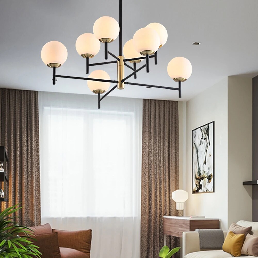 Lustre noir moderne éclairage LED décoration maison suspension - vue 5 sur 13
