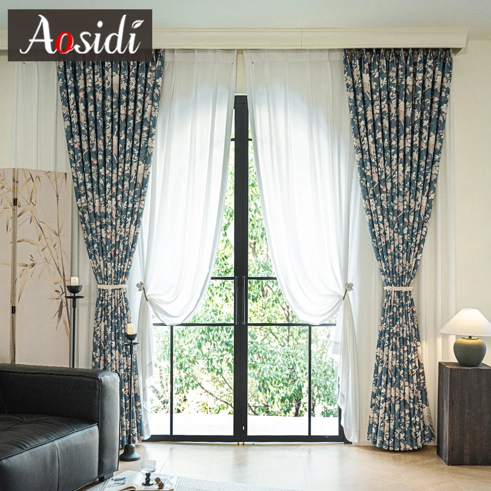 Rideau occultant motif feuillage pour chambre salon