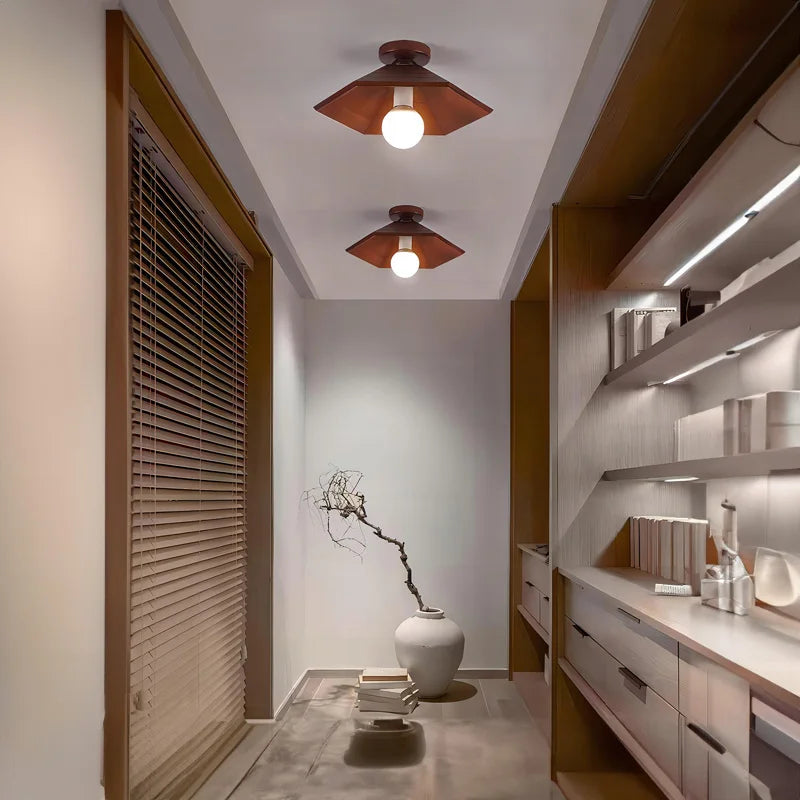 Walnut wood Brass lighting, Modern Minimalism Wabi-sabi Style, Ceiling light for Porch, Entrance, Corridor, Balcony - vue 5 sur 10