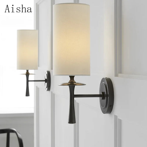 applique murale en cuivre avec abat-jour en tissu moderne