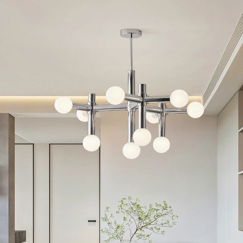 lustre en métal chromé style 	 avec luminaires à main