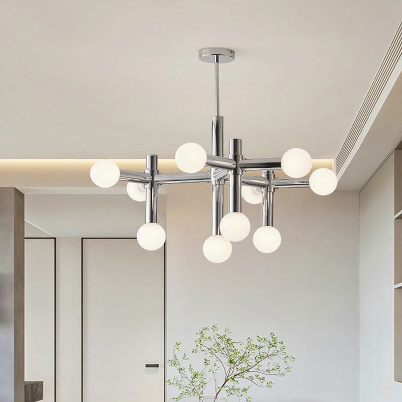lustre en métal chromé style 	 avec luminaires à main - vue 5 sur 7