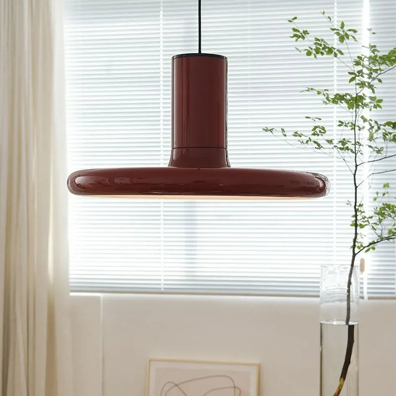 SANDYHA rétro nordique ovni rouge disque volant suspension lampe couleur unie Led chambre salon salle à manger lumière décor à la maison lustre - vue 4 sur 7