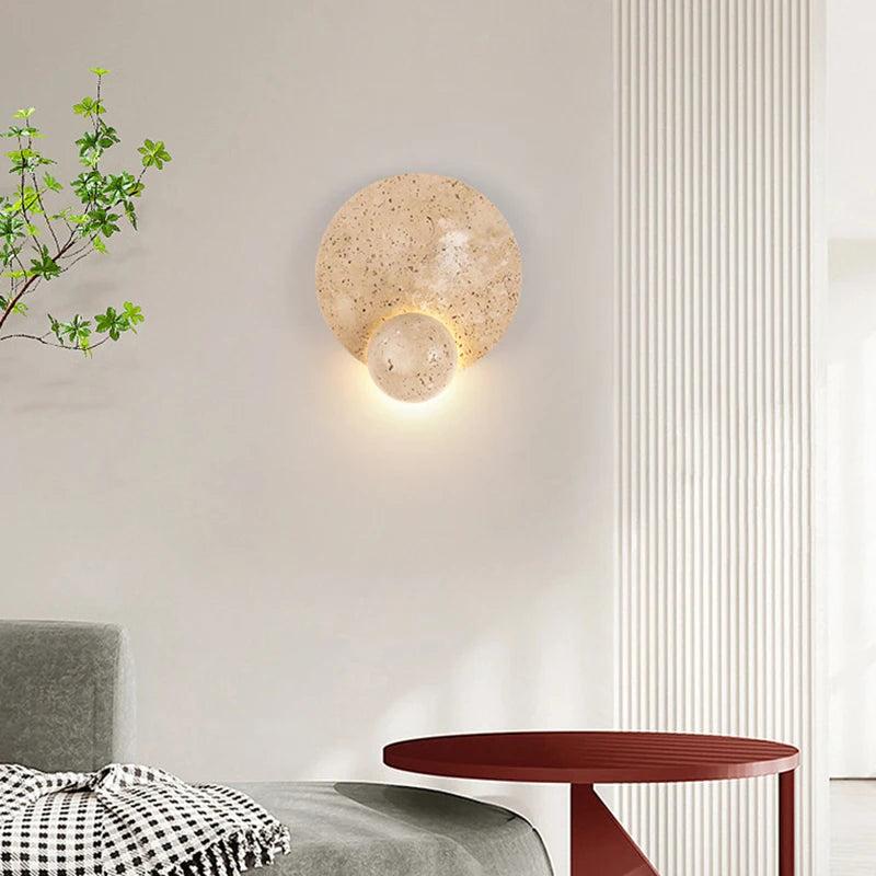 Applique murale led en pierre naturelle ronde art déco