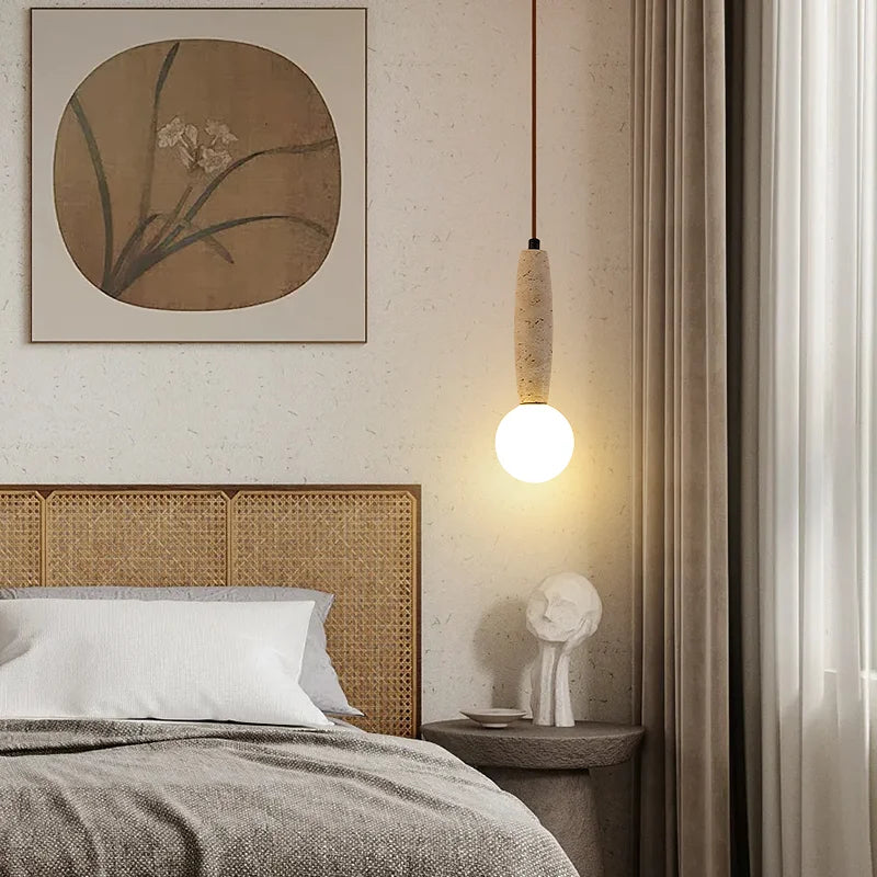 Rétro Pierre Naturelle Art Suspension Lumière Vintage Abat-Jour En Verre Blanc LED Lustre Chambre Chevet Décoration Luminaires