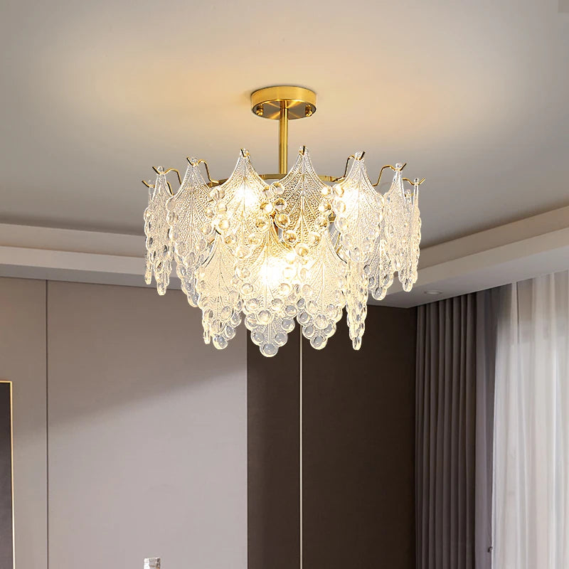 lustre moderne en verre 2023 feuilles gouttelette éclairage suspendu